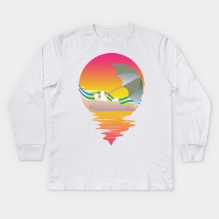 80s RETRO PICNIC ON TROPICAL BEACH ON A 80'S SUN BACKGROUND Kids Long Sleeve T-Shirt